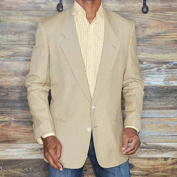 Vintage Pierre Cardin Wool Linen Beige Blazer Jacket 40R - Picture 6 of 11